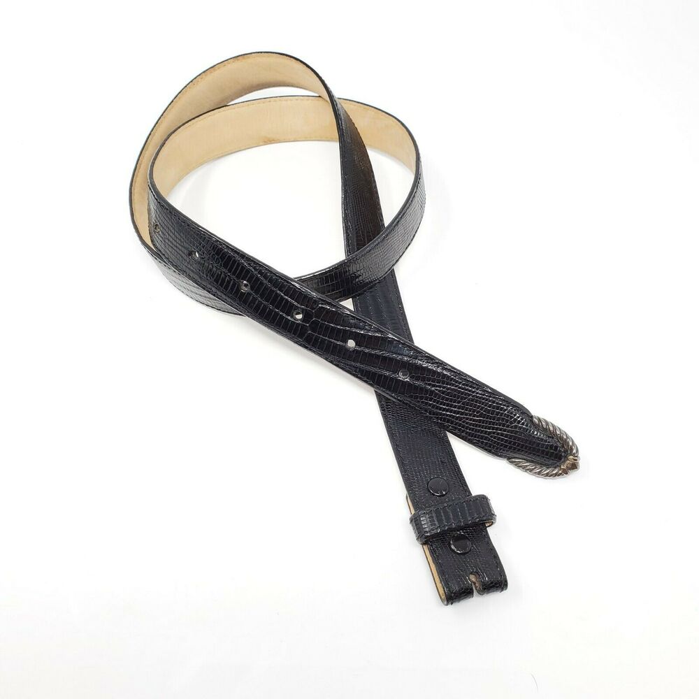 David Yurman Genuine Teju Lizard Belt 36 Black Sterling Silver Tip
